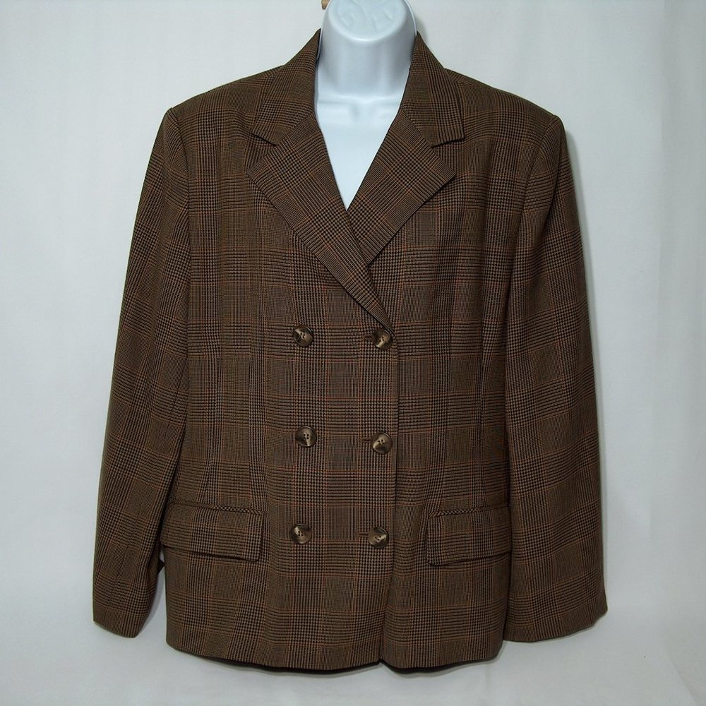 Vintage Talbots Oversized Double Breasted Blazer Boxy Jacket Lined Plaid…